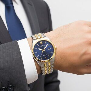 NWT Authentic Citizen Corso Eco-Drive Blue Dial Two-tone Men's Watch